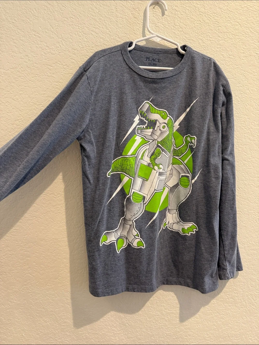 The Children's Place Gray Long Sleeve Tee with Neon Green Robot Dino Graphic